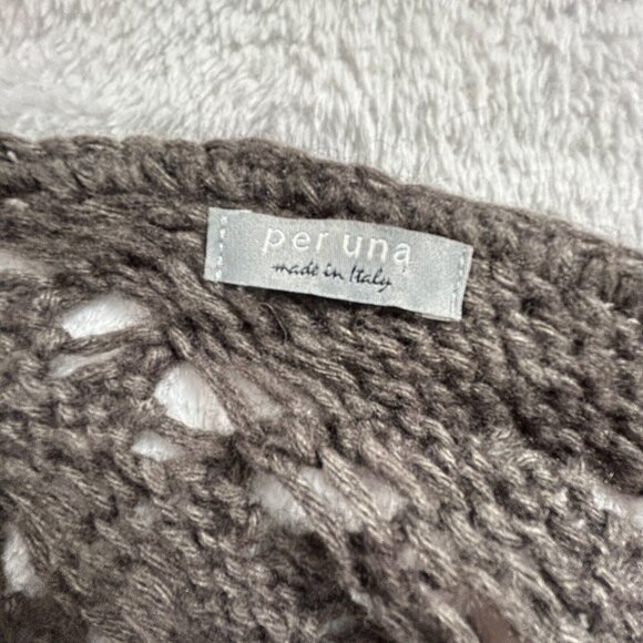 Per Una Womens Open Knit Poncho with Fringe Trim One Size Gray Made in Italy - Picture 3 of 7